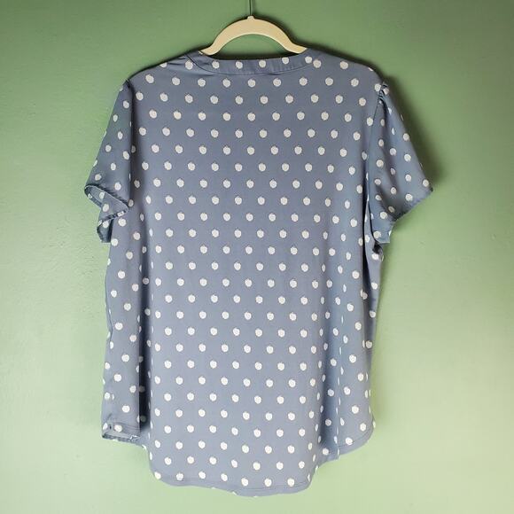 41 Hawthorn Women's Blue White London Mixed Media Polka Dot Blouse Top Size 1X - Picture 2 of 6